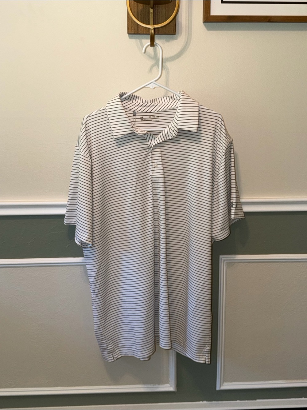 Under Armour Men's White Polo with Thin Black Stripes